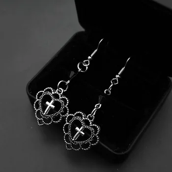 1 пара серебряных сережек с крестом в форме сердца Для женщин, панк-Полые висячие серьги, Аксессуары, ювелирные изделия, 20x45 мм