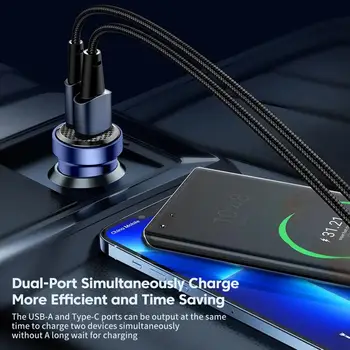 1 шт. Автомобильное зарядное устройство из алюминиевого сплава Прозрачное Автомобильное зарядное устройство USB PD3.0 Автомобильная головка с быстрой зарядкой Двойное зарядное устройство для телефона O3M1