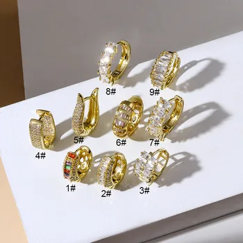 1 шт Модные блестящие серьги-кольца с круглым цирконом для женщин и мужчин, Эффектные геометрические серьги золотого цвета, Модный ювелирный подарок