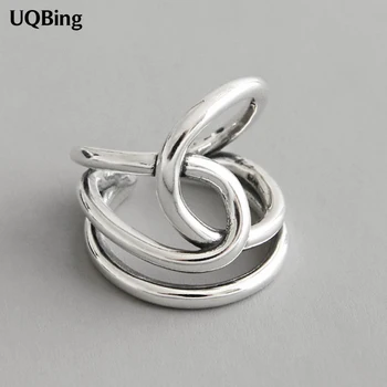 100% Настоящее чистое серебро, винтажные кольца с геометрическим слоем, серебряные украшения