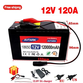 12V 120Ah 18650 литиевая батарея для Солнечных Панелей 30A встроенный индикатор высокого тока BMS аккумулятор для электромобиля + зарядное устройство