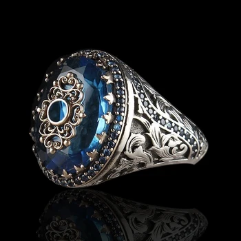 2023 Винтажные кольца с синим кристаллом и цирконом для мужчин, Ювелирные Аксессуары для юбилейной вечеринки, Роскошные Мужские кольца с листьями ручной работы
