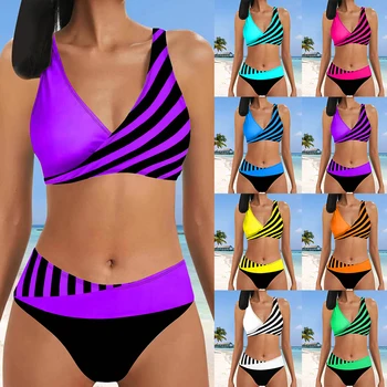 2023 Новые женские бикини из двух частей, сексуальные пляжные купальники, комплект бикини с модным принтом, женские летние модные купальники-бикини для плавания