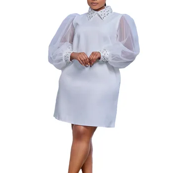 2023 Элегантное женское платье для свадебной вечеринки Летние африканские женщины с длинным рукавом, черное Белое желтое платье длиной до колен, африканская одежда