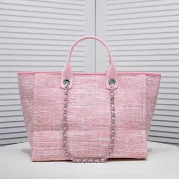 2024 Легкая роскошная и модная новая холщовая пляжная сумка-тоут, повседневная простая и универсальная женская сумка для покупок большой емкости