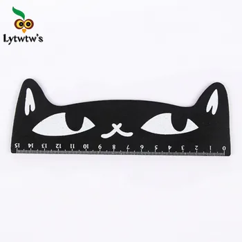 4 предмета, Милая черная кошка Kawaii от Lytwtw, Прямая линейка, Деревянные инструменты, Мультяшный рисунок, Офисные школьные канцелярские принадлежности