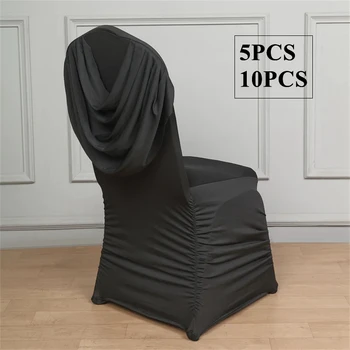 5шт 10шт Черного цвета, Растрепанный чехол для стула из эластичного спандекса, Банкетные Свадебные чехлы для стульев для вечеринки, мероприятия, украшения отеля