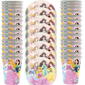 60 шт./лот Тематические чашки с принцессами Диснея, с Днем Рождения, вечеринка, детский душ, тарелки для девочек, украшения, набор посуды