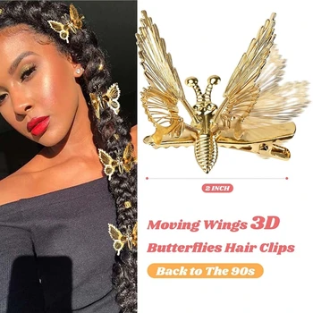 8 шт./компл. 3D-заколка с бабочкой, зажимы для волос, Булавки, золотой Металлический Подвижный зажим с бабочкой