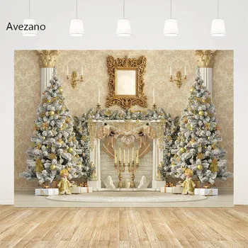 Avezano Рождественские фоны для фотосъемки Камин Рождественская елка Зеркало Семейный фон для праздничной вечеринки Декор Реквизит для фотостудии