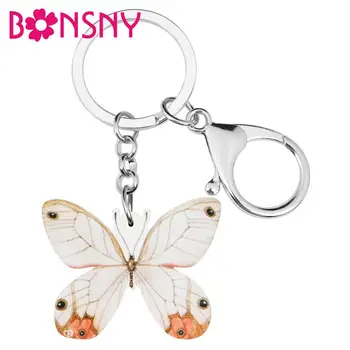 Bonsny Акриловые брелки с бабочками Parnassius, брелок с насекомыми, ювелирные украшения с животными, Подарок для женщин, Детская Сумочка, Кошелек, аксессуары-подвески