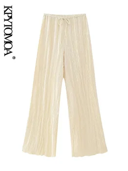 KPYTOMOA / Женские модные плиссированные широкие брюки в винтажном стиле с высокой эластичной талией и завязками, женские брюки Mujer