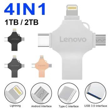 Lenovo 4 В 1 USB 3.0 Type-c Флэш-Накопитель 2 ТБ 1 ТБ 512 ГБ Флеш-накопитель 256 ГБ 128 ГБ Высокоскоростной USB-Накопитель Для Android Micro / ПК
