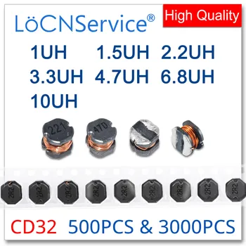LoCNService 500PCS 3000PCS CD32 3x3.5x2.4mm SMD 1UH 1.5UH 2.2UH 3.3UH 4.7UHH 6.8UH 10UH Силовой индуктор 3*3.5*2.4 мм