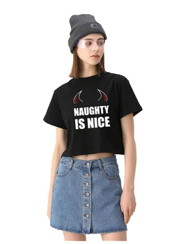 Naughty Is Nice Дизайнерская хлопковая сексуальная укороченная футболка Hotwife С юмором, забавная футболка в кокетливом стиле, спортивные тренировочные топы Swinger