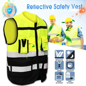 S /M / L Жилет безопасности повышенной видимости Hi-Vis, Светоотражающая куртка для вождения, жилет ночной безопасности с карманами для работы
