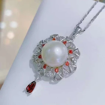 SGARIT Круглый жемчуг, инкрустированный камнями, ожерелье с подвеской, ювелирные изделия из натурального пресноводного жемчуга Эдисона, Серебряное ожерелье S925 для вечеринки
