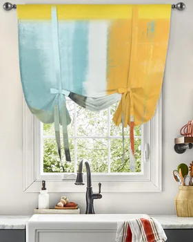 Абстрактная картина маслом, желто-оранжевые занавески на окна, занавески на завязках для кухни, гостиной, регулируемые шторы с карманами на штанах.