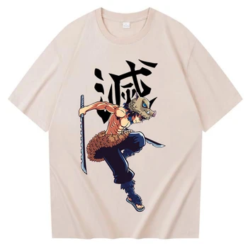 Аниме Рубашка Inosuke Demon Slayer Рубашка Аниме Манга Рубашка Подарок для Фаната Demon Slayer Унисекс С Круглым вырезом И Коротким рукавом Рубашки
