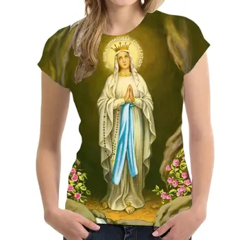 Богоматерь Гваделупская, Дева Мария, Мадонна, Религиозная графическая футболка в стиле хип-хоп, летний повседневный топ унисекс с круглым вырезом и коротким рукавом.