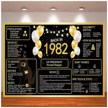 В 1982 году Фон для фотосъемки из черного золота Баннер для мужчин женщин 40 лет Плакат на День рождения Фото Фон для вечеринок