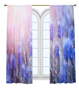 Весенние обои, занавески с принтом для спальни, столовой, гостиной, набор из 2 панелей - Сине-фиолетовый Декор цветами гиацинта