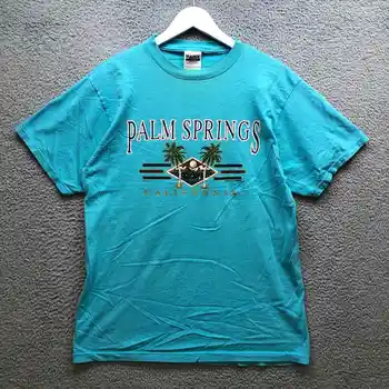 Винтажная мужская футболка Palm Spring California 90-х годов большого размера с коротким рукавом, сувенирная синяя