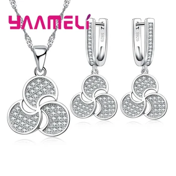 Вращающийся Уникальный дизайн, ожерелье из стерлингового серебра 925 пробы с кристаллами, Серьги, ювелирные наборы, Лучшие подарки на годовщину для женщин