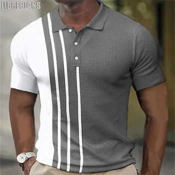 Высококачественная мужская рубашка поло 2023 года, новые полосатые футболки с коротким рукавом, повседневные деловые футболки на пуговицах, летняя одежда для мальчиков