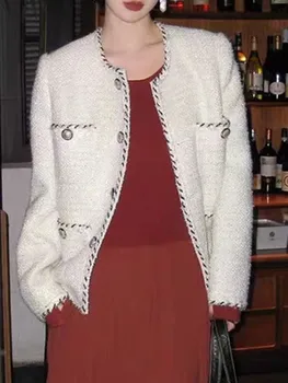 Высококачественная французская роскошная твидовая куртка с небольшим ароматом Для женщин, новая осенне-зимняя модная шерстяная элегантная верхняя одежда