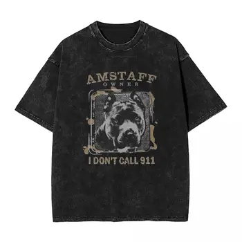 Выстиранная футболка большого размера Amstaff, свободные футболки, футболка с американским стаффордширским терьером, футболка в стиле хиппи для пары, летние топы Y2K Fun