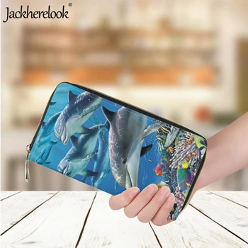 Длинный женский кошелек Jackherelook с изысканным принтом дельфина, сумка для монет, сумка для покупок, держатель для банковских карт, кошелек-клатч