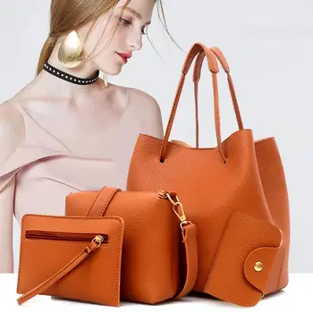 Женская модная однотонная сумка через плечо из мягкой искусственной кожи, набор сумочек и портмоне, 4шт.