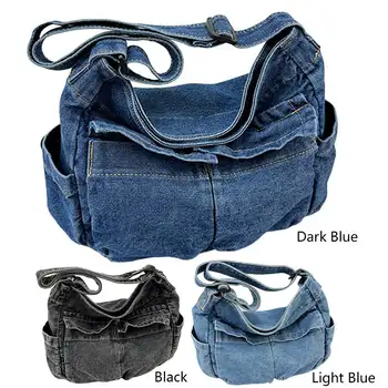 Женская повседневная сумка-ранец из денима большой емкости, квадратная сумка для поездок на работу, регулируемый ремень, повседневная сумка-тоут, многофункциональная шикарная сумка-хобо