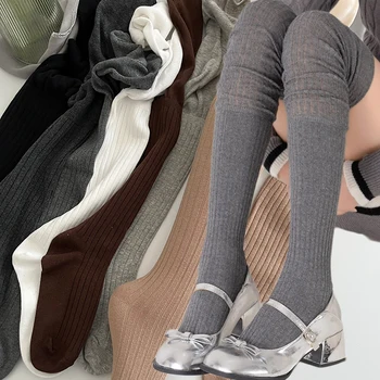 Женские шерстяные чулки из 2 предметов, весенние повседневные носки до колена в консервативном стиле, женские высококачественные хлопковые однотонные длинные носки, удобные
