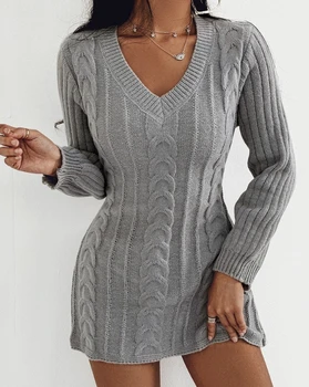 Женский модный свитер с длинным рукавом, платье Трапециевидной формы, женский Повседневный вязаный пуловер, мини-платья