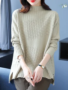 Женский свободный свитер с высоким воротом Весна Осень Корейский Модный Пуловер Femme Женская одежда Однотонный топ с длинным рукавом Свитера
