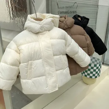Зимние детские парки в корейском стиле, меховое пальто для девочек, капюшон для мальчиков, утепленная верхняя одежда, Детский утепленный теплый хлопковый пуховик