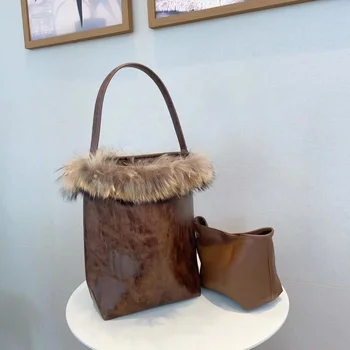 Зимняя высококачественная меховая сумка-мешок из мягкой кожи, женская сумка-мешок большой емкости, сумка для подмышек, женская сумочка, женская подмышка
