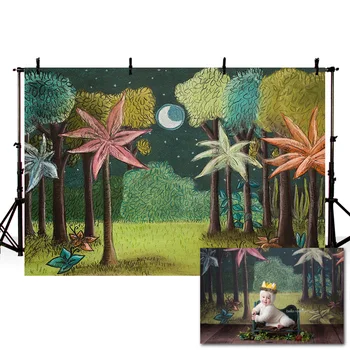 Картина из Мехофонда, Фоновая фотография леса, Луна, Звездное небо, Фон для портретной фотосъемки новорожденного ребенка для фотосессии в фотостудии.