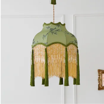 Китайский бамбуковый абажур с кисточками, роскошные ретро-зеленые растения, Жаккардовый Изысканный чехол для настольного светильника, теплый арт-деко для дома