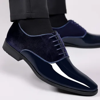Классические мужские туфли из лакированной кожи, повседневная деловая обувь, официальная офисная обувь на шнуровке, мужские вечерние свадебные оксфорды
