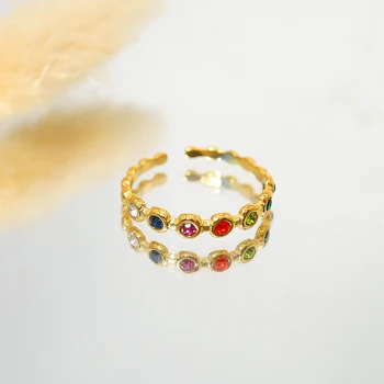 Кольца из цветного хрусталя и нержавеющей стали для женщин, винтажные простые Тонкие Регулируемые кольца, водонепроницаемые ювелирные изделия