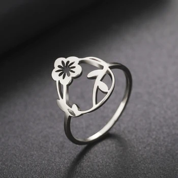 Кольцо с цветком персика COOLTIME для женщин, филиал завода из нержавеющей стали, Минималистичные кольца для пальцев, модные украшения, Свадебный подарок