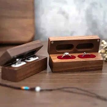 Коробка с двойным кольцом, деревянный держатель для колец, коробка с мягкой подкладкой для предложения, свадебные украшения для помолвки, Рождество, свадьба