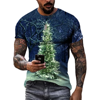 Креативная праздничная атмосфера Рождественской елки Графическая футболка Унисекс Модная повседневная веселая рубашка с коротким рукавом в канун Рождества с 3D-принтом