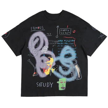 Кружевная уличная одежда в стиле хип-хоп, футболка Harajuku, Мужская хлопковая футболка с буквенным принтом Граффити, Летние Свободные футболки с коротким рукавом, Унисекс