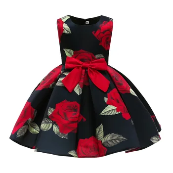 Летнее платье HETISO Rose Flower для девочек, белая, черная Детская одежда с цветочным рисунком, хлопковые Детские праздничные свадебные платья для детей 2, 8, 10 лет