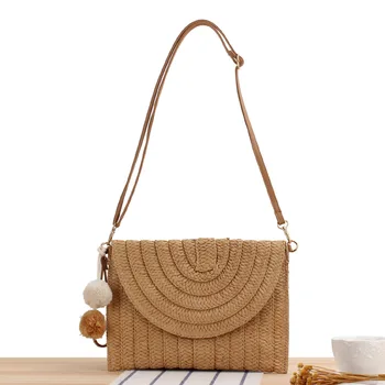 Летняя женская пляжная сумка для туризма на открытом воздухе, плетеная из соломы, повседневная сумка через плечо