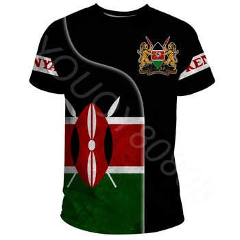 Летняя мужская футболка с 3D-принтом в спортивном стиле Harajuku с коротким рукавом в африканском стиле - футболка со значком флага Кении